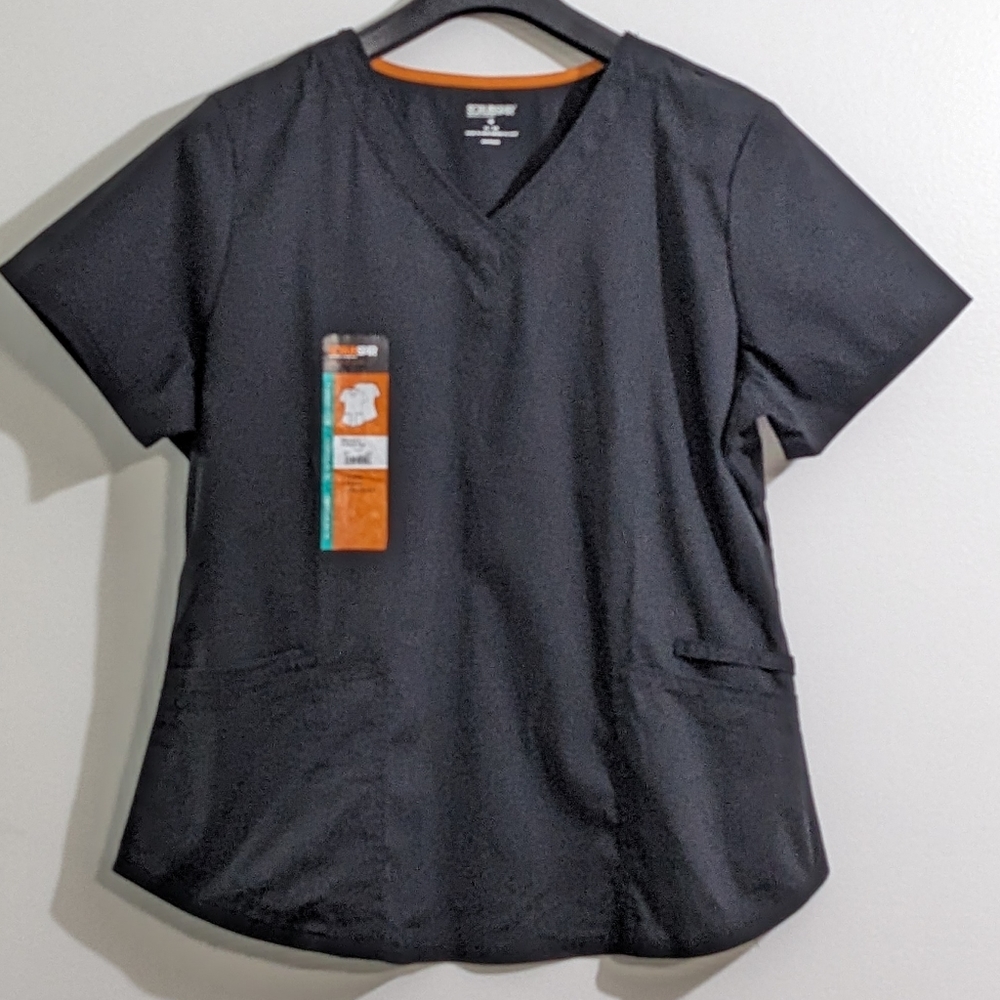 Scrubstar Women's Black Soft Stretch V-Neck Scrub Top, Size XLarge, New With Tag